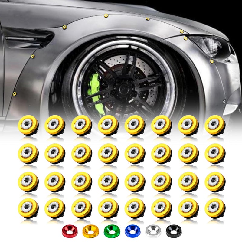 Rolling Gears M6 Gold Flat Anodized Aluminum Washer Bolt Kit, 32-Piece Hardware Kit for Widebody, Fender Flares, Bumpers, Mud Flaps and Engine Bay Dress-Up - Image 1